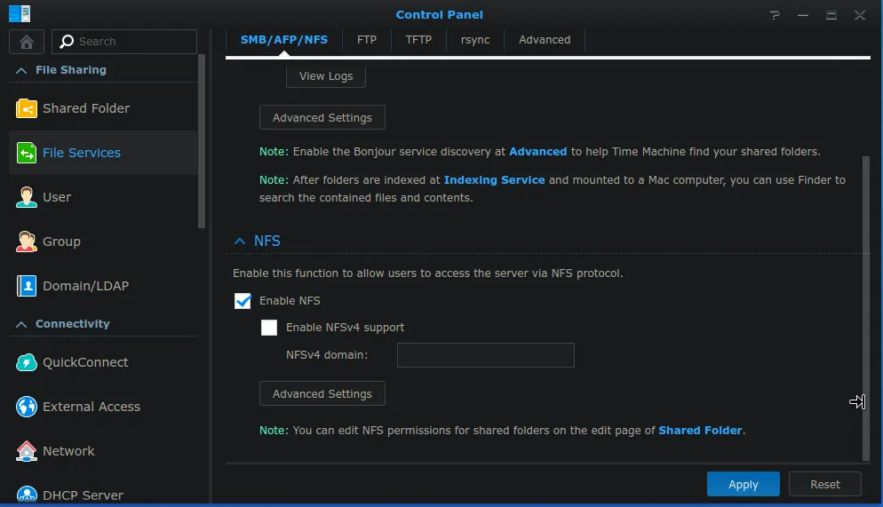 Synology NFS Enable