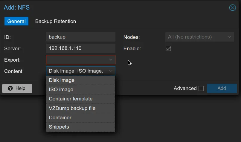 Proxmox NFS Add